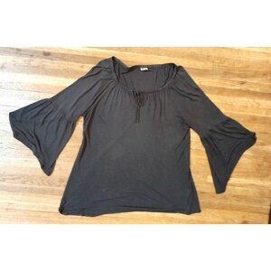 Wrangler Boho Casual Cowgirl Gothic Flared Sleeve Sz Large Lightweight Top Black